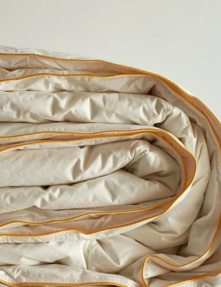 Edredón plumon beige con ribete dorado