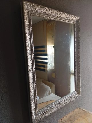 Espejo decorativo marco madera plateado