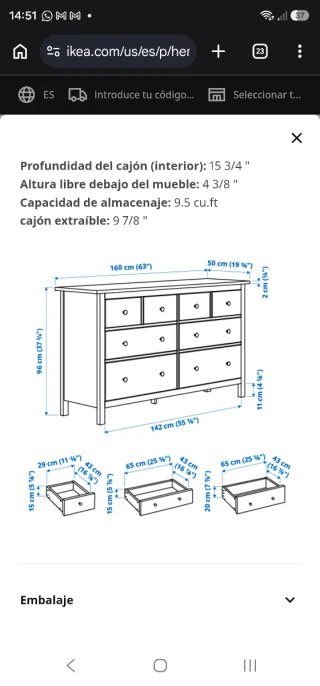Mueble Cómoda Cajonera Ikea Hemnes Madera Maciza
