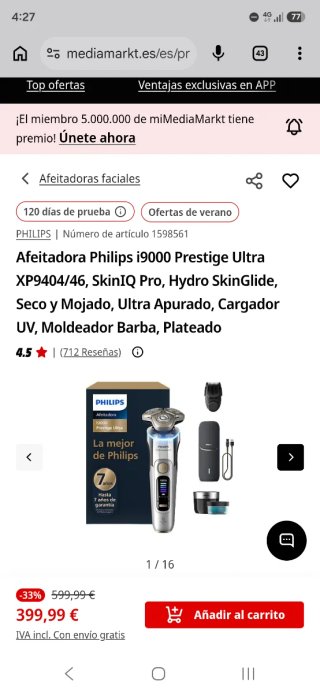 Afeitadora Philips i9000 Prestige Ultra PVP 599€