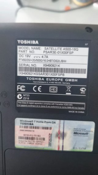 Portátil Toshiba Satellite A500-18Q