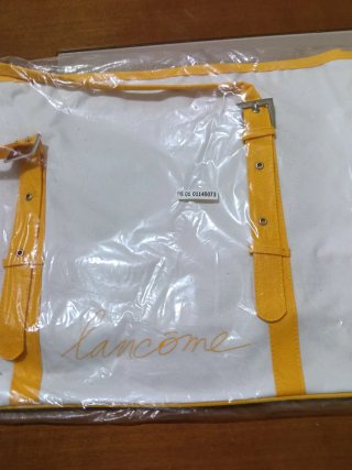 Bolso de playa Lancome blanco y amarillo