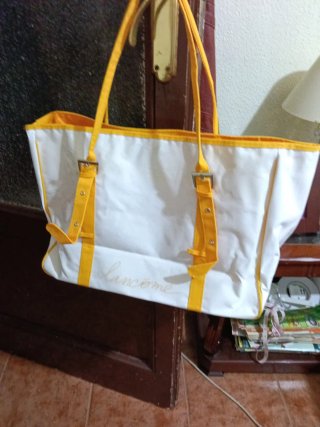 Bolso de playa Lancome blanco y amarillo