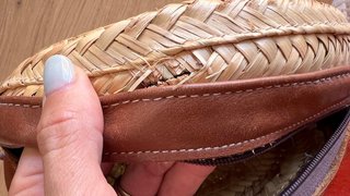 Bolso redondo piel y esparto