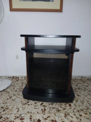Mesa TV cristal y madera, parte superior giratotia