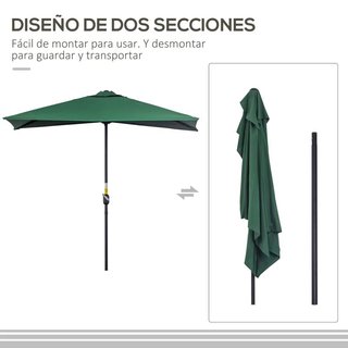 Parasol Pared Media Sombrilla con Manivela Verde