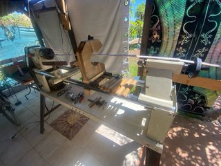 Torno madera grande + herramientas