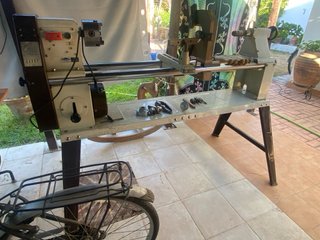 Torno madera grande + herramientas