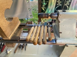 Torno madera grande + herramientas