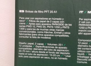 Dos cajas 17 bolsas 20 litros aspiradora  Parkside