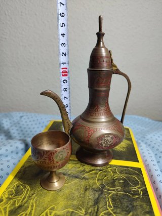 Jarra y Copa Bronce Indio Grabado Mini