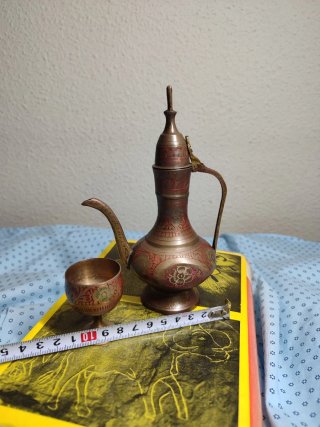 Jarra y Copa Bronce Indio Grabado Mini