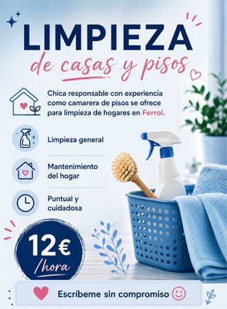 Me ofrezco para servicios de limpieza en general.