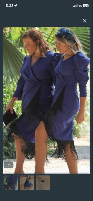 Traje de fiesta azul con flecos M/L