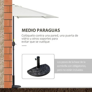 Parasol Sombrilla Semicircular Manivela Crema