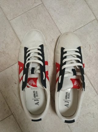 Scarpe Armani Jeans Uomo Bianche Rosse