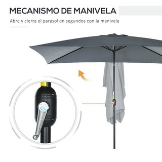 Sombrilla Parasol Aluminio 200x300 Inclinable Gris