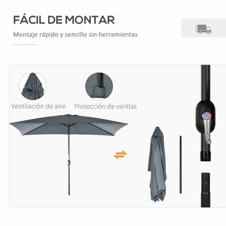 Sombrilla Parasol Aluminio 200x300 Inclinable Gris