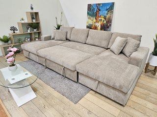 Sofá Cama Beige con Doble Chaiselongue
