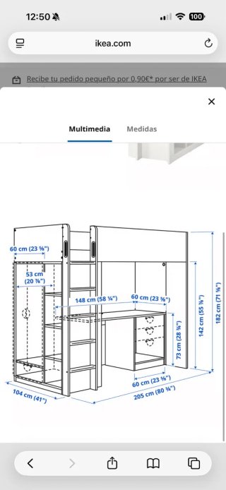 Cama Alta IKEA 3 en 1: Armario + Escritorio+ cama