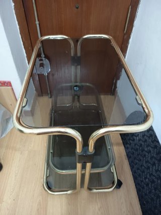 Mesa camarera vintage dorada cristal
