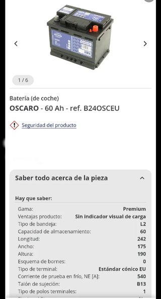 Batería Nueva coche 60Ah 540A