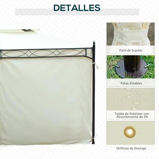 Cenador Jardín 4x3m Techo Doble con Cortinas Crema