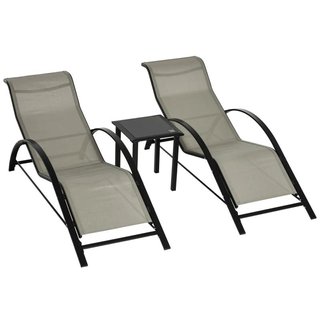 2 Tumbonas Jardín con Mesa Vidrio Templado Gris