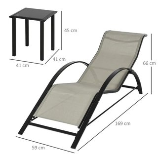 2 Tumbonas Jardín con Mesa Vidrio Templado Gris
