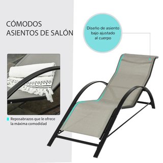 2 Tumbonas Jardín con Mesa Vidrio Templado Gris