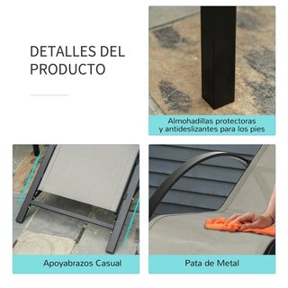 2 Tumbonas Jardín con Mesa Vidrio Templado Gris