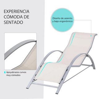 2 Tumbonas Jardín con Mesa Vidrio Templado Beige