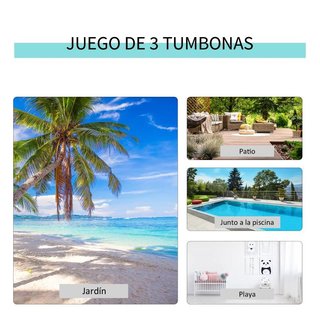 2 Tumbonas Jardín con Mesa Vidrio Templado Beige