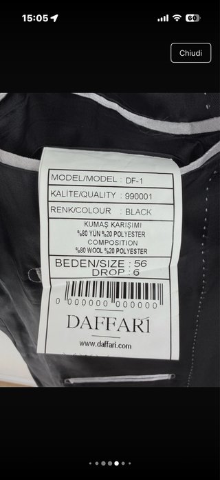 Blazer Daffari Lana Leggera Nero Taglia L
