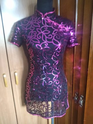 Vestido Qipao lentejuelas morado