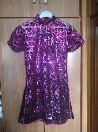 Vestido Qipao lentejuelas morado