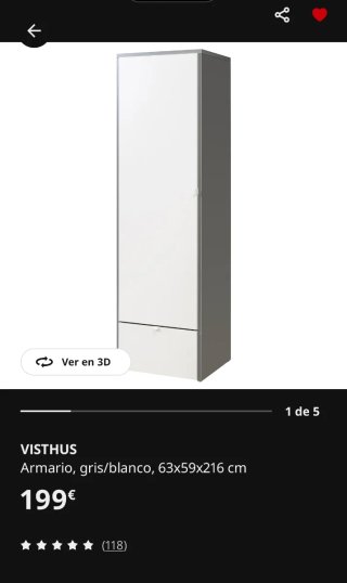 Armario Visthus Gris y Blanco + Ganchos y Luz