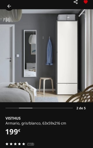 Armario Visthus Gris y Blanco + Ganchos y Luz