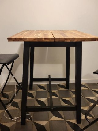 Mesa alta bar madera acacia y 2 taburetes