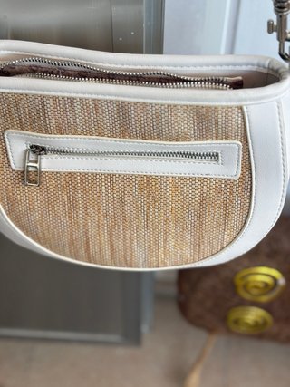 Bolso Don Algodon Polipiel Blanco Roto y Rafia