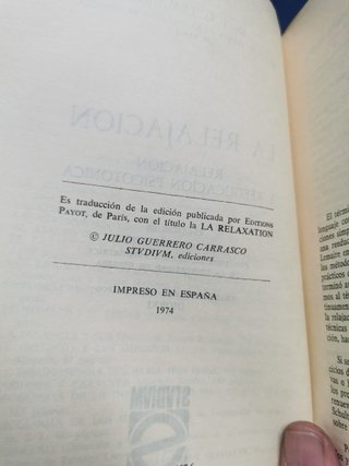 Libro, LA RELAJACIÓN , J.G. LEMAIRE