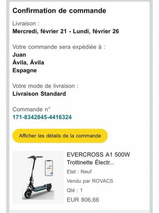 Patinete Eléctrico EVERCROSS A1 500W NUEVO