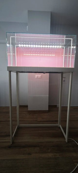 Vitrina expositora de cristal y metal