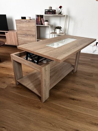 Mesa de centro elevable madera y cristal