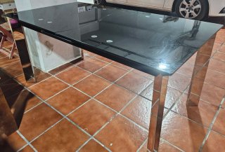 Mesa cristal extensible y 6 sillas