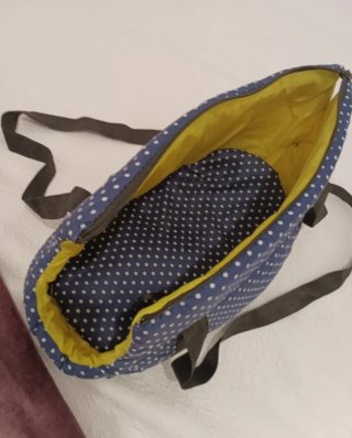 Bolso transportín para mascotas azul y amarillo