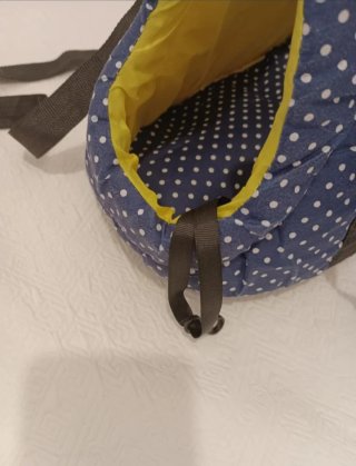 Bolso transportín para mascotas azul y amarillo