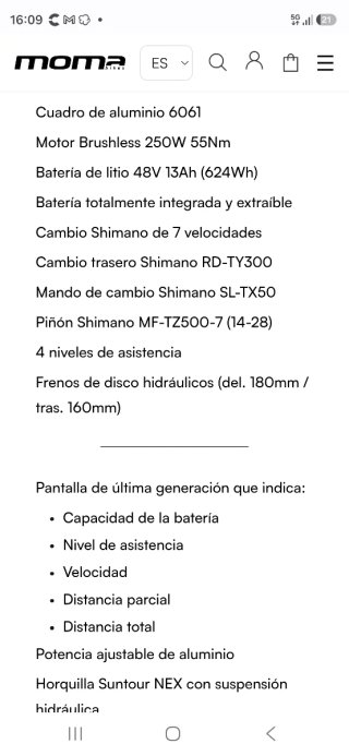 Bicicleta Eléctrica Moma Ebike 28 PRO
