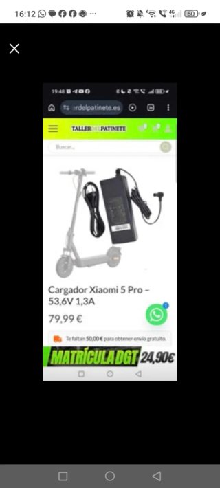 Cargador original Patinete Xiaomi y Varios Modelos