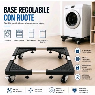 Base Regolabile con Ruote Lavatrice Asciugatrice